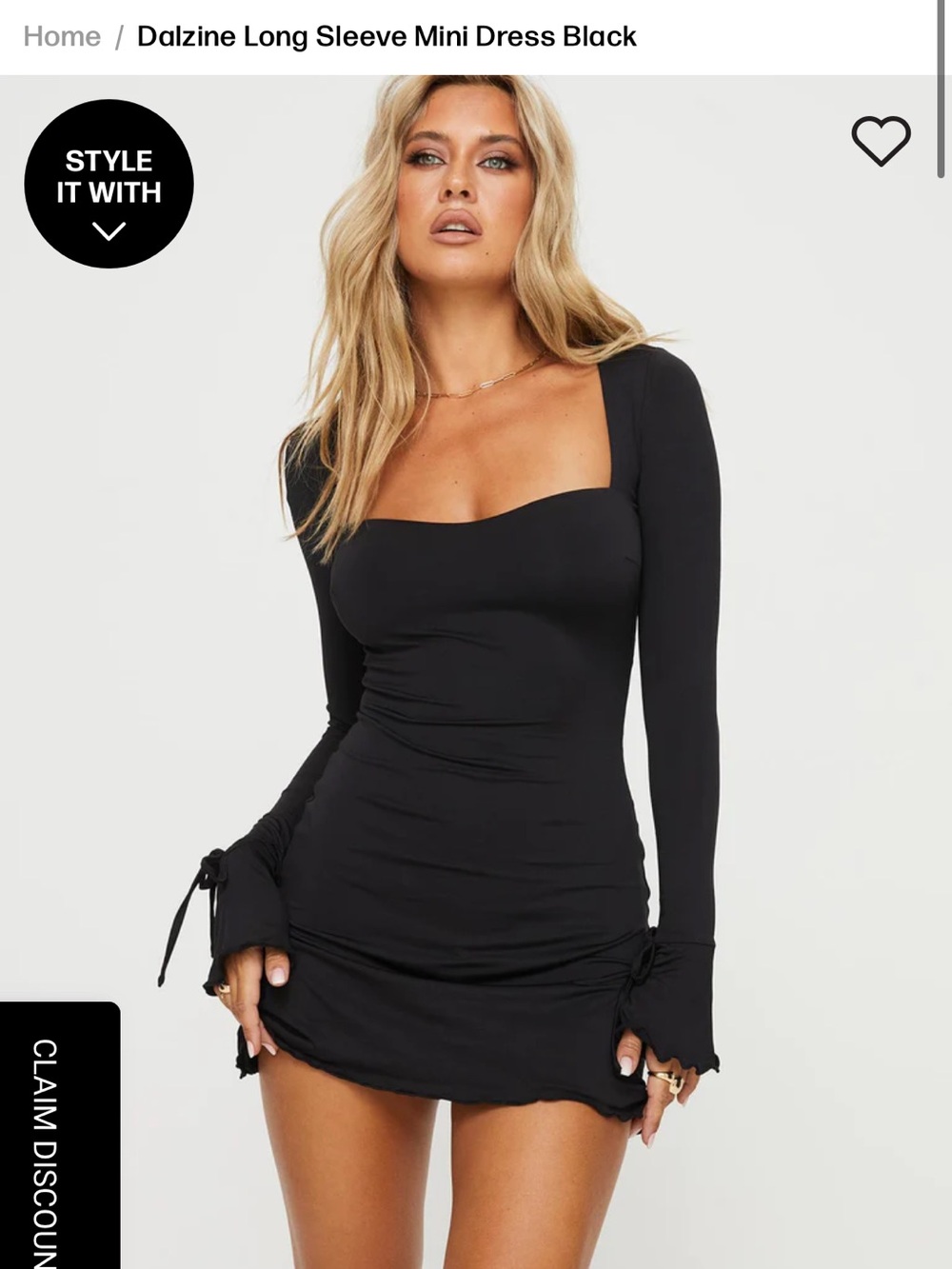 Princess Polly Long-Sleeve Black Square-Neck Mini Dress